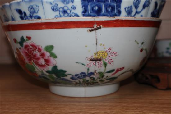 An 18th century Chinese famille rose cup and other Chinese porcelain tallest 40cm sq.